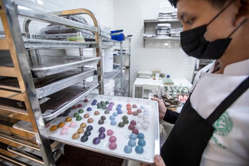 Speciality chocolates in the kitchen of the cafe