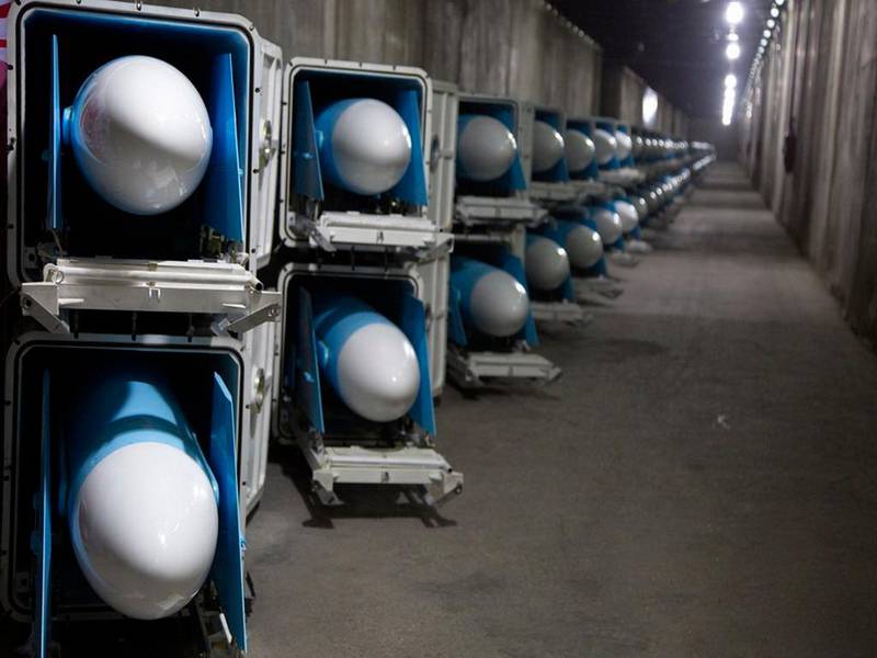 Missiles stored in an underground facility in an undisclosed location, Iran. Tehran claims its new equipment has 'advanced operational capabilities', including firing from underground launchers. AP