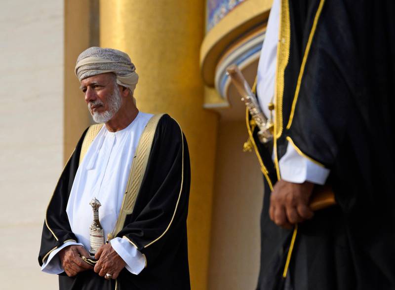Oman's Minister of Foreign Affairs Yusuf bin Alawi bin Abdullah waits for the arrival of US Secretary of State at al-Alam palace in the capital Muscat on February 21, 2020. (Photo by ANDREW CABALLERO-REYNOLDS / AFP)