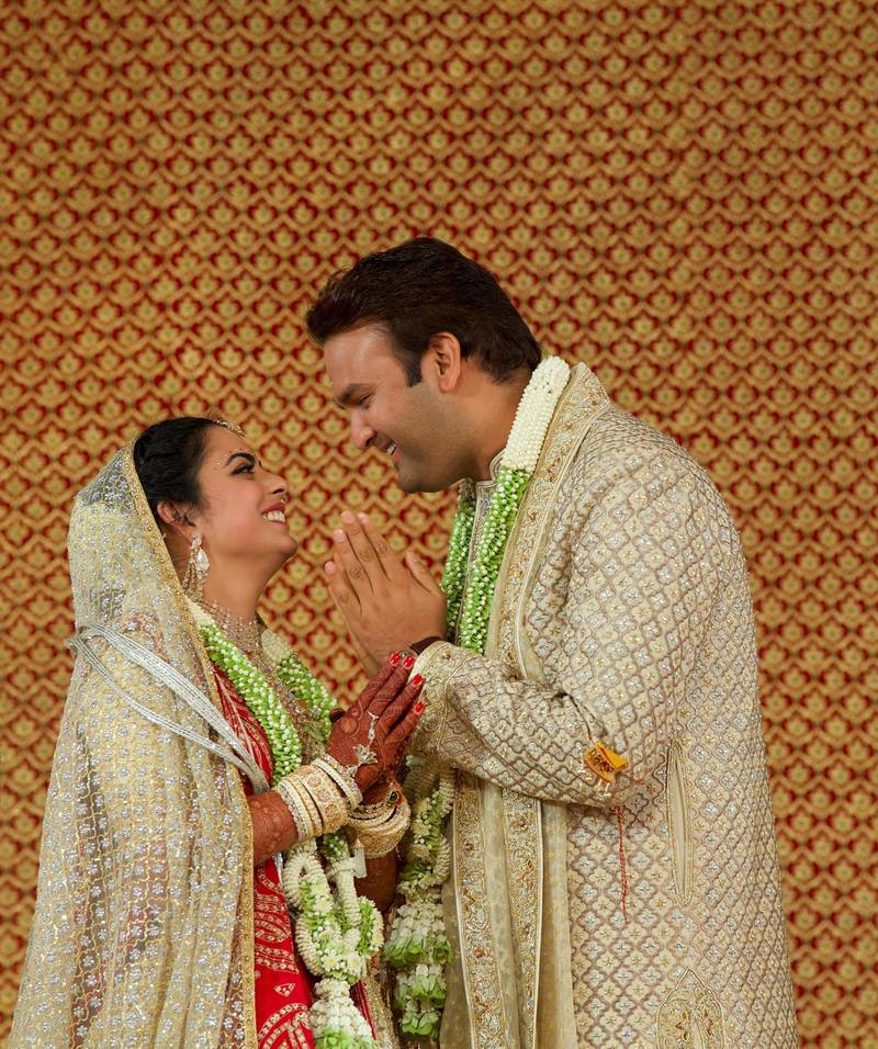 Bride Isha Ambani and groom Anand Piramal after they got married in Mumbai, India. Reuters