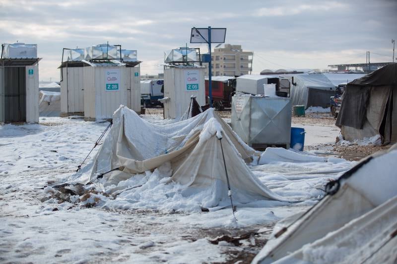 A tent in Al Zaytoun camp in northern Syria that was destroyed after large amounts of snow fell on it.