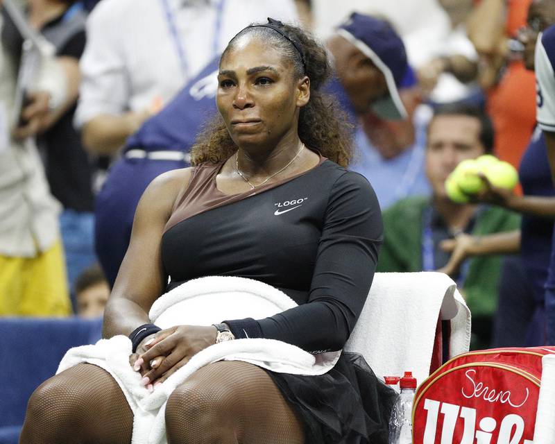 Serena Williams reacts during the US Open women's final in New York. EPA