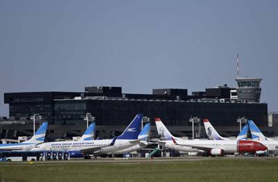 Commercial aircrafts remain at the tarmac of closed Jorge Newbery airport in Buenos Aires, Argentina. AFP