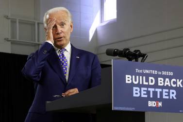 Democratic presidential candidate and former Vice President Joe Biden speaks about his plans to combat racial inequality at a campaign event in Wilmington, Delaware, US, July 28, 2020. Reuters