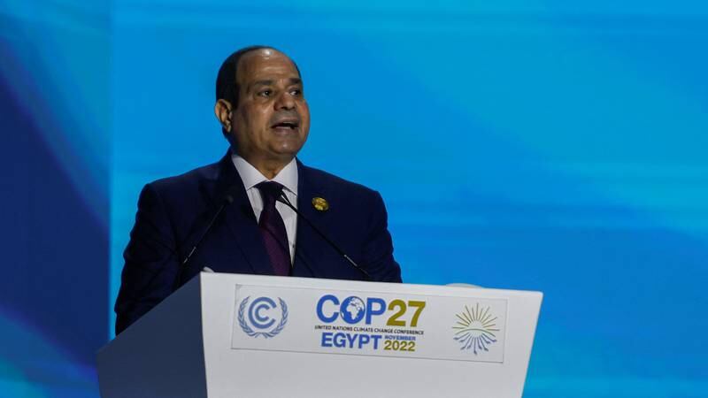 Egyptian President Abdel Fattah El Sisi at the Cop27 climate summit in Sharm El Sheikh.  Reuters