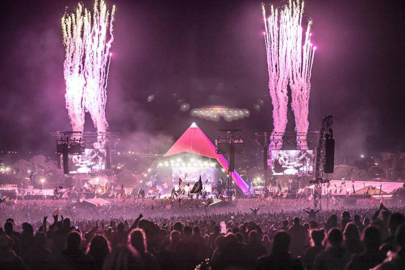 GLASTONBURY, ENGLAND - JUNE 24:  Fireworks mark the end of the Foo Fighters performance at the Glastonbury Festival site at Worthy Farm in Pilton on June 24, 2017 near Glastonbury, England. Glastonbury Festival of Contemporary Performing Arts is the largest greenfield festival in the world. It was started by Michael Eavis in 1970 when several hundred hippies paid just Â£1, and now attracts more than 175,000 people.  (Photo by Matt Cardy/Getty Images)