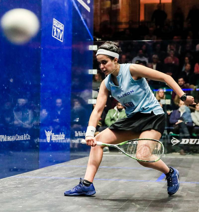 Mandatory Credit: Photo by TANNEN MAURY/EPA-EFE/Shutterstock (10128536l)Nour El Tayeb of Egypt in action during their semi final match at the 2018-2019 PSA World Championship squash tournament at Union Station in Chicago, Illinois, USA, 01 March 2019.2018-2019 PSA World Championships in Chicago, USA - 01 Mar 2019