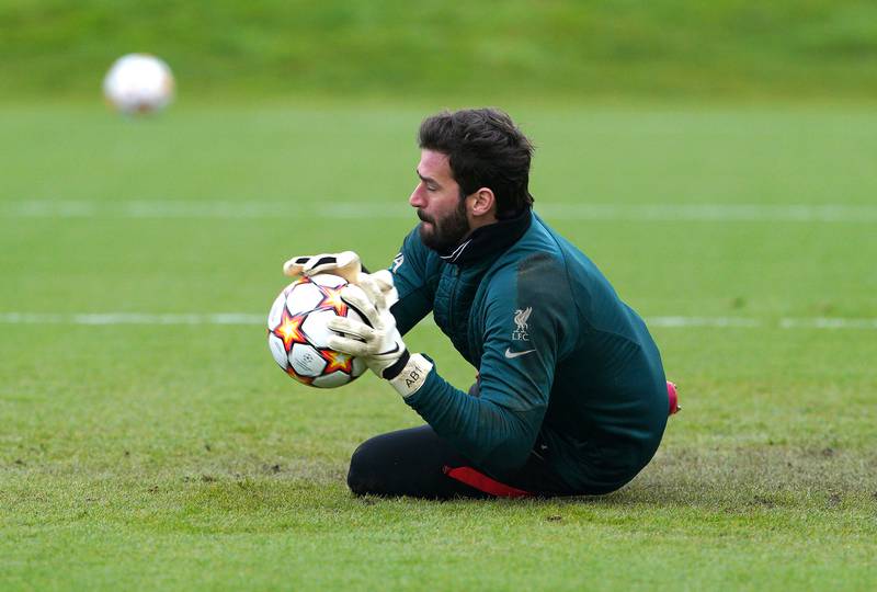 Liverpool goalkeeper Alisson during training. PA