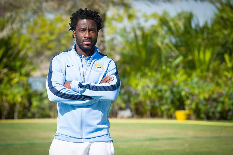 Wilfried Bony wearing his new Manchester City strip. Manchester City FC via AP Images