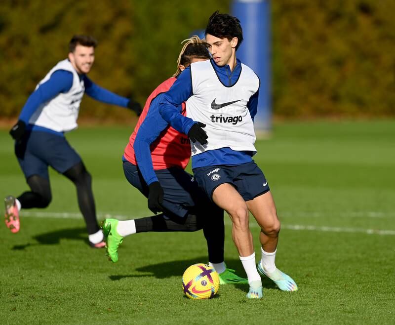 Joao Felix in action during a training session at Chelsea Training Ground