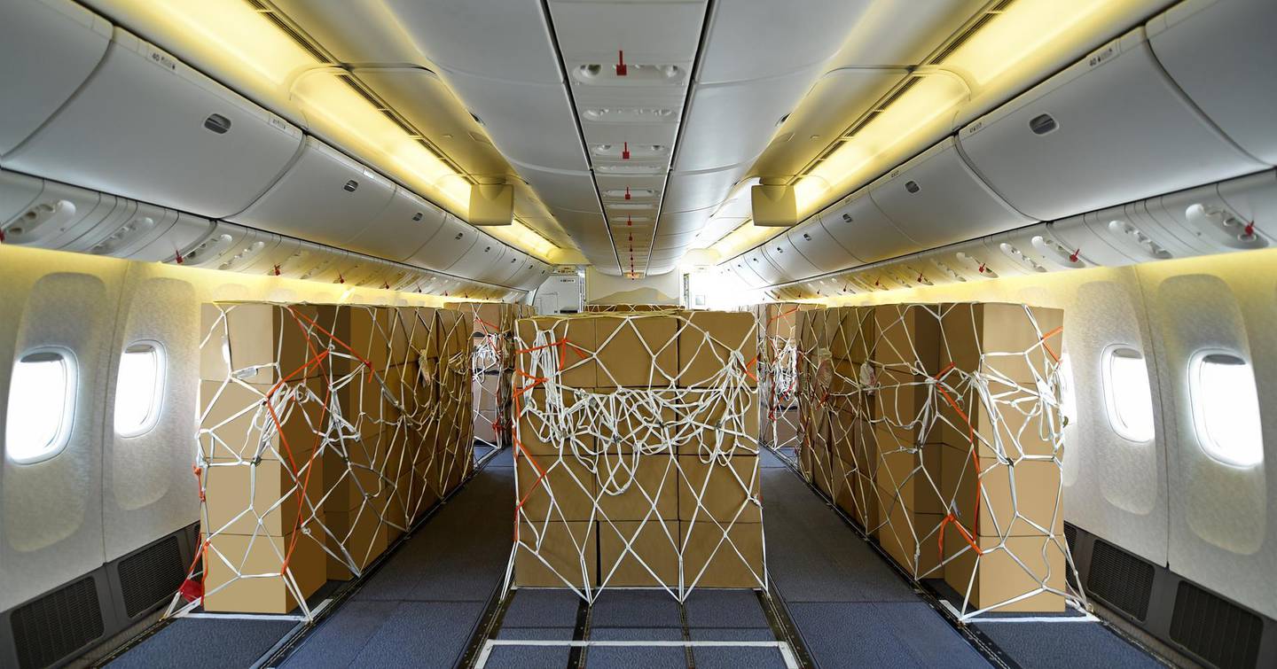 The modified cabins allow for 17 tonnes of extra cargo capacity per flight, on top of the 40 to 50-tonne capacity in the belly hold. Courtesy Emirates