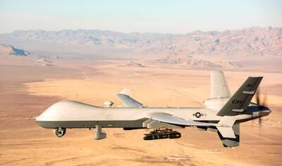 This handout photo courtesy of the US Air Force obtained on November 7, 2020 shows an MQ-9 Reaper unmanned aerial vehicle (UAV or drone) flying over the Nevada Test and Training Range on January 14, 2020. - The US State Department has reportedly notified Congress of its plans to sell 18 MQ-9B aerial drones to the United Arab Emirates (UAE). (Photo by William ROSADO / US AIR FORCE / AFP) / XGTY / RESTRICTED TO EDITORIAL USE - MANDATORY CREDIT "AFP PHOTO /US AIR FORCE" - NO MARKETING - NO ADVERTISING CAMPAIGNS - DISTRIBUTED AS A SERVICE TO CLIENTS