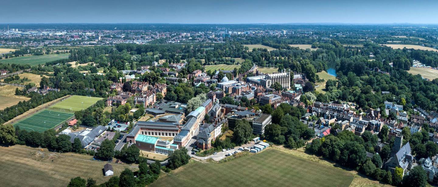BERKSHIRE, UNITED KINGDOM. Aerial view Eton College, this  independent boarding school dates back to 1440, it located between Windsor and Slough in the Thames Valley, 19 miles west of Central London. Photograph by David Goddard