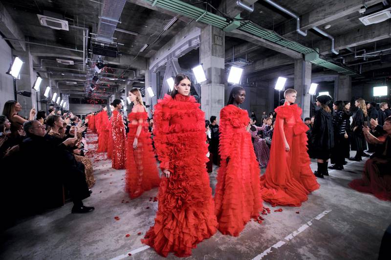 For the finale, all the models swept onto runway as rose petals floated down