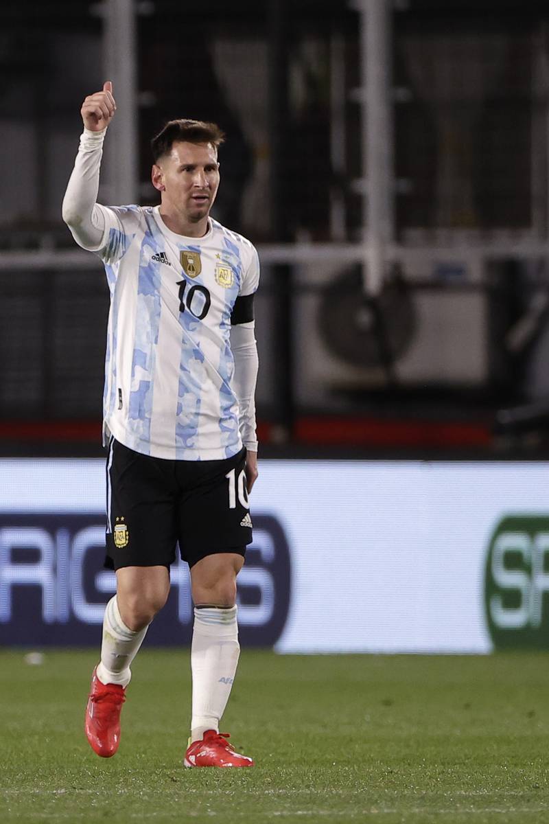 Lionel Messi celebrates after scoring Argentina's second goal. Getty