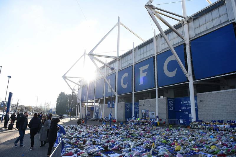 Tributes are gathered outside Leicester City Football Club's stadium. AFP