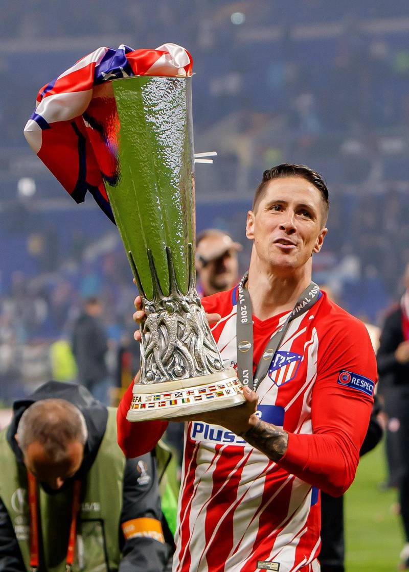 LYON, FRANCE - MAY 16: Fernando Torres of Atletico Madrid celebrates after winning the UEFA Europa League Final between Olympique de Marseille and Club Atletico de Madrid at Stade de Lyon on May 16, 2018 in Lyon, France. (Photo by TF-Images/Getty Images)