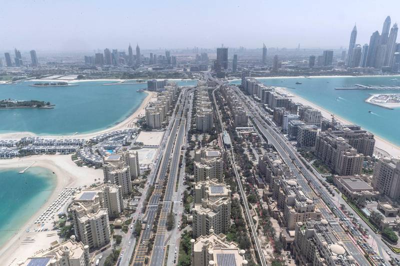 DUBAI, UNITED ARAB EMIRATES. 5 APRIL 2021. The View observation deck with 360 degrees of views of the Dubai Skyline situated on The Palm. (Photo: Antonie Robertson/The National) Journalist: Nick Webster. Section: National.