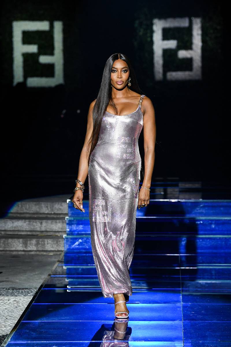 Naomi Campbell walks the runway at the Fendace show