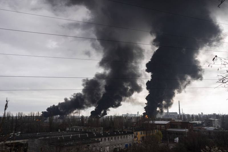 Smoke rises in the air after shelling in Odessa, Ukraine, on Sunday, April 3, 2022. AP