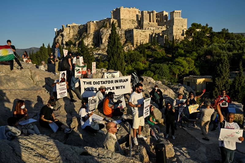 Iranians living in Athens hold a protest in solidarity. AFP