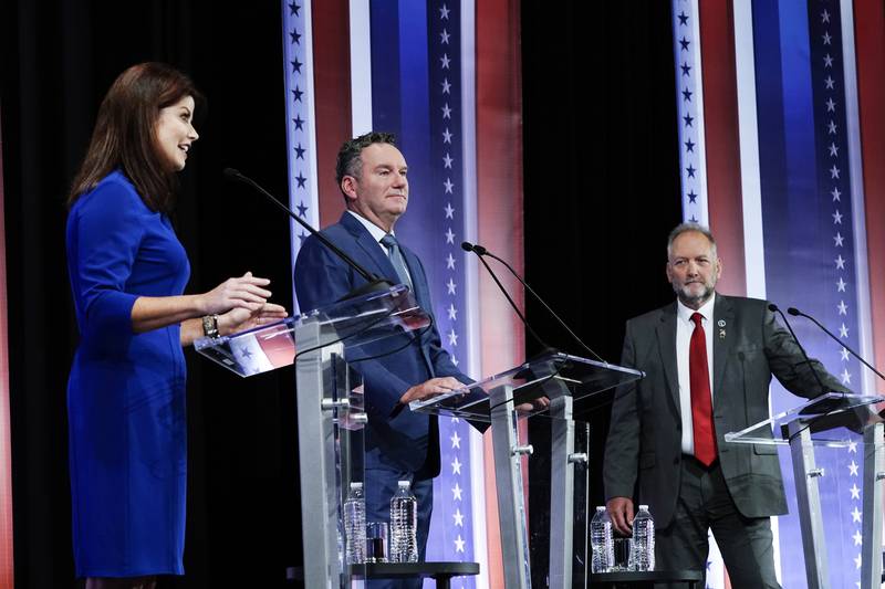 Rebecca Kleefisch, Tim Michels and Timothy Ramthun participate in a televised Wisconsin Republican gubernatorial debate in Milwaukee. Tuesday's winner will advance to face Democratic governor Tony Evers in November. AP
