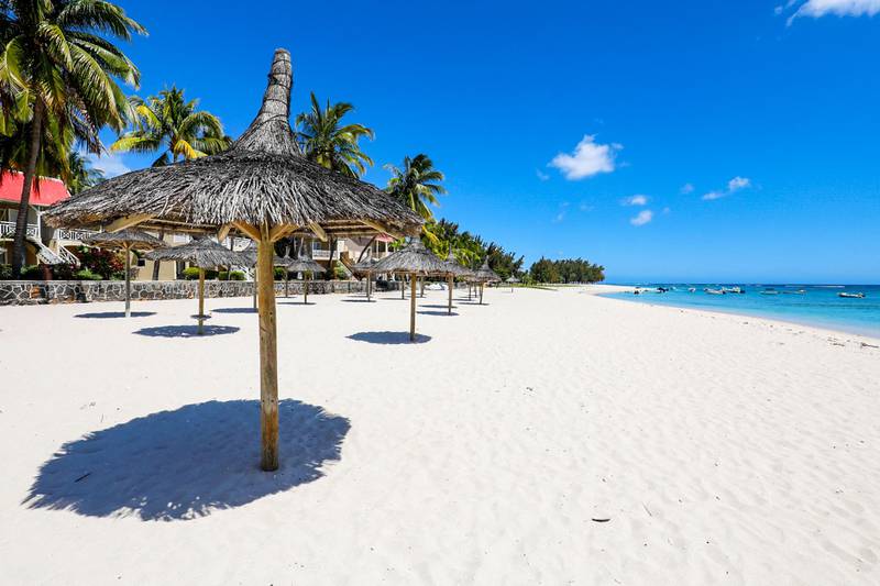 The normally popular Flic en Flac Beach on the west coast of Mauritius is empty. Photo: AFP