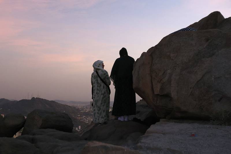 Pilgrims pray on Jabal Al Noor. AFP