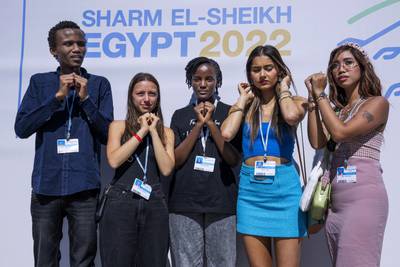 Youth climate activists. Pictured, from the left, Eric Njuguna of Kenya, Nicole Becker of Argentina, Vanessa Nakate of Uganda, Sophia Kianni from Iran, and Mitzi Jonelle Tan of the Philippines. AP