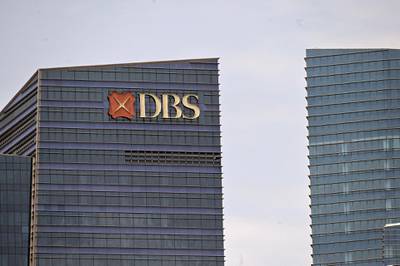 A Development Bank of Singapore (DBS) logo is displayed on a building in Singapore on August 29, 2019. (Photo by Roslan RAHMAN / AFP)