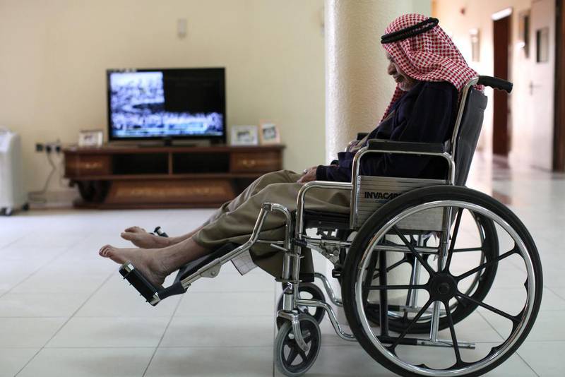 Caring for the elderly, such as this man in the Ajman Elderly Nursing Home, will be a growing issue in the UAE. Razan Alzayani / The National