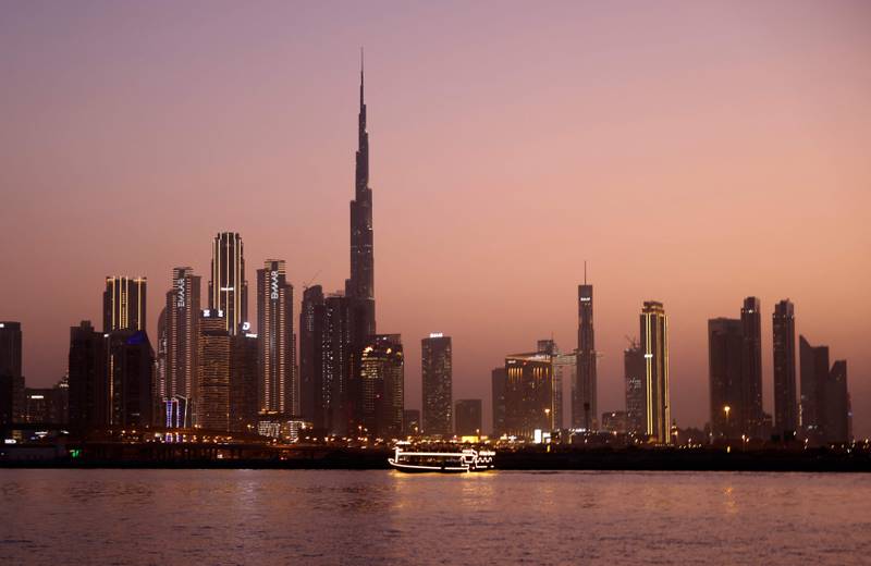 The Dubai skyline. Non-oil business activity in the emirate continued to expand at a robust pace in June. AFP