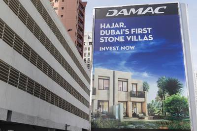DUBAI, UNITED ARAB EMIRATES, 13 APRIL 2017. Signage in Barsha Heights of the Damac Hajar project. (Photo: Antonie Robertson/The National) ID: 60772. Journalist: Stock. Section: Business. *** Local Caption ***  AR_1304_Developer_Signage-17.JPG