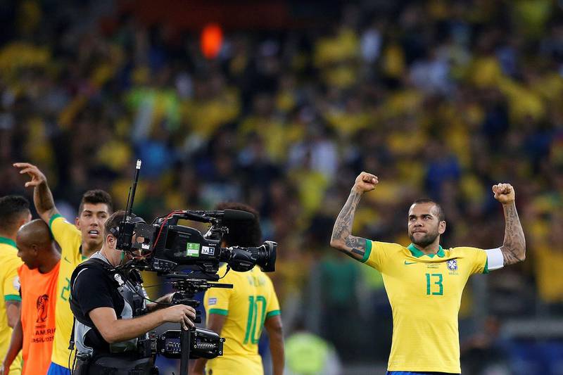 Brazil's player Dani Alves celebrates at the final whistle. AFP