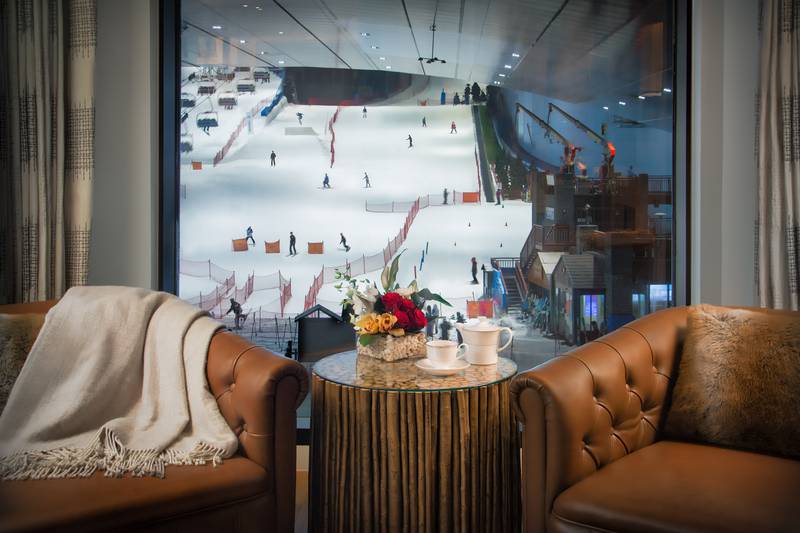 The room comes with views of Ski Dubai. Photo: Kempinski Hotel