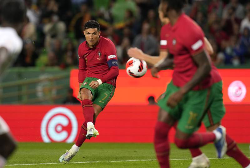 Cristiano Ronaldo takes a shot on goal during the Nations League match between Portugal and Switzerland. AP