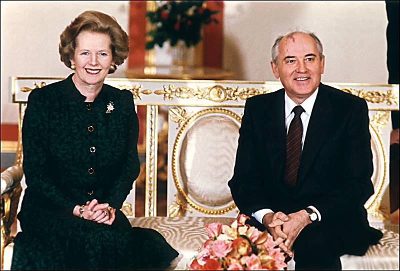 British Prime Minister Margaret Thatcher and Gorbachev before the start of talks at the Kremlin in March 1987. AFP
