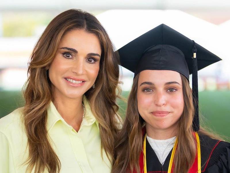 Queen Rania with Princess Salma on her graduation day at the University of Southern California. Photo: Queen Rania/Instagram