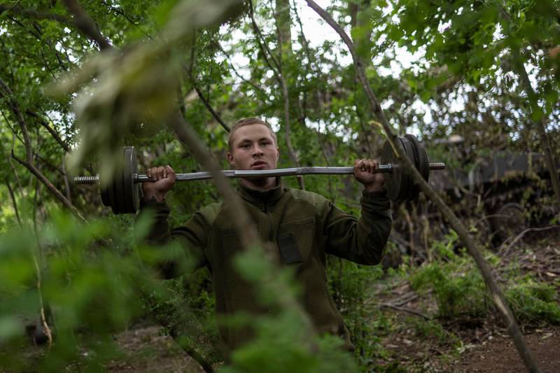 A Ukrainian soldier exercises near Donetsk. Reuters