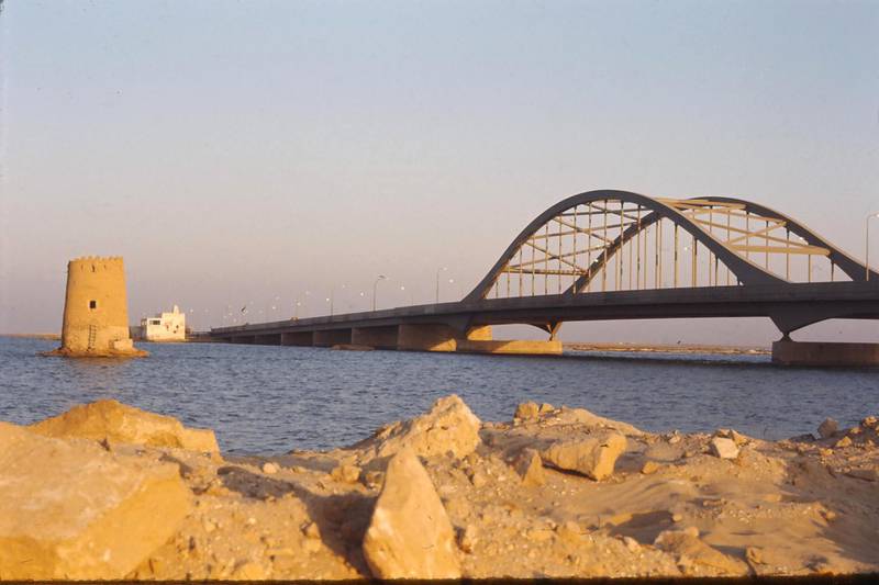 The Maqta bridge in 1969, just a year after it was opened by Sheikh Zayed. Abu Dhabi was rapidly expanding during Philip Horniblow's time. Courtesy: Alain Saint Hilaire