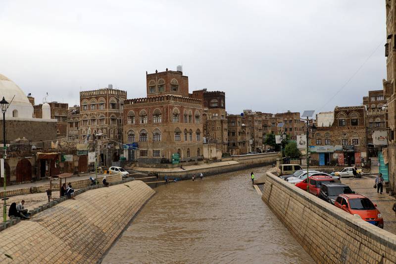 A flooded street after heavy rainfall in the old city of Yemen's capital. AFP
