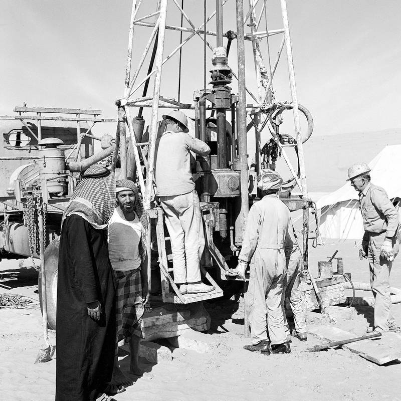 Drilling for water at Zarrarah oilfield, circa 1969. Today, Adnoc employs more than 50,000 people, with over 100 nationalities represented. Courtesy Adnoc Drilling
