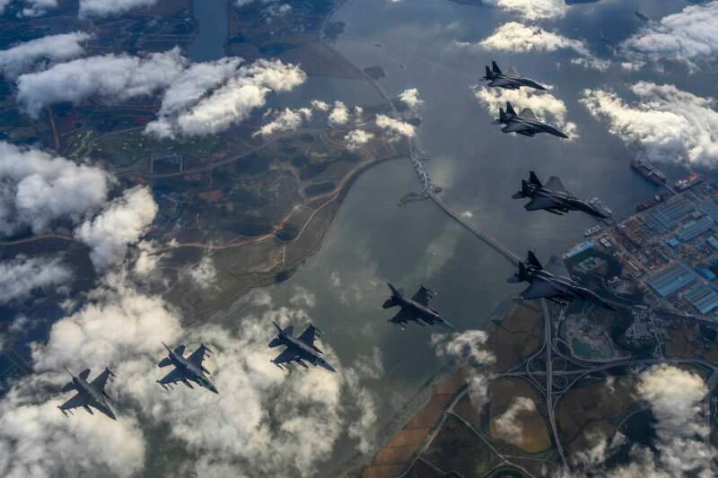 South Korean and US jets fly over the Korean Peninsula after North Korea's ballistic missile launch. Getty