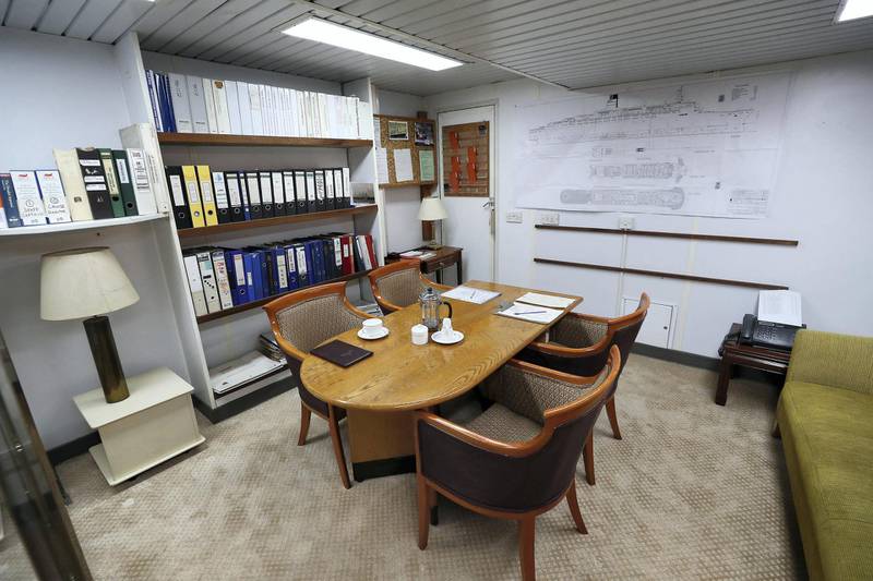 DUBAI, UNITED ARAB EMIRATES , Feb 20  – 2020 :- View of the Staff Captain’s room at the QE 2 in Dubai. QE2 recently launched Bridge tour for the public. (Pawan  Singh / The National) For Lifestyle. Story by Janice Rodrigues