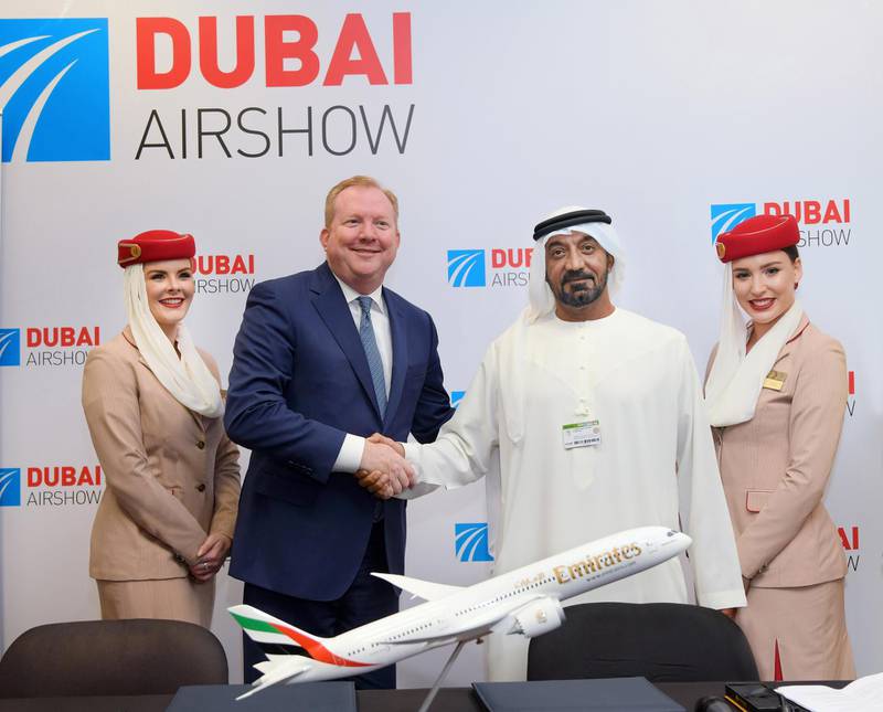 Emirates buys 30 Boeing 787-9 aircraft worth USD 8.8 billion at list prices at the Dubai Airshow. This adds to its USD 16 billion Airbus A350 order, taking its total aircraft order at the Dubai Airshow to USD 24.8 billion. Courtesy Emirates