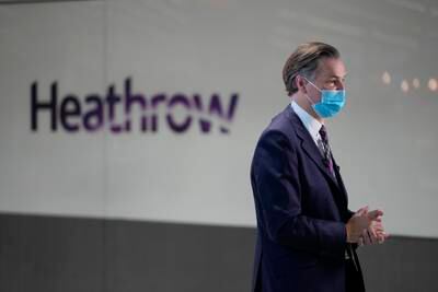 John Holland-Kaye, chief executive of Heathrow Airport, during a television interview at the airport's Terminal 5.