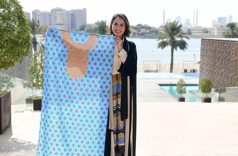 Hanadi Al Fahim with one of her beach towels. Khushnum Bhandari / The National

