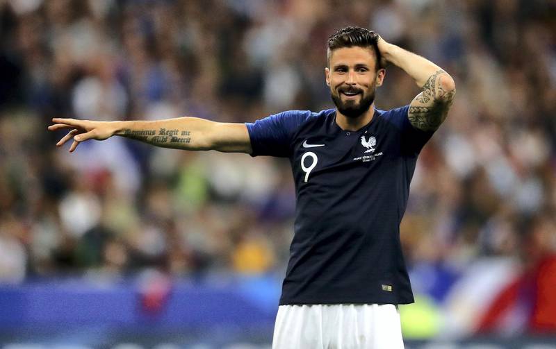 PARIS, FRANCE - MAY 28:  Olivier Giroud of France reacts during the International Friendly match between France and Ireland at Stade de France on May 28, 2018 in Paris, France.  (Photo by Dean Mouhtaropoulos/Getty Images)