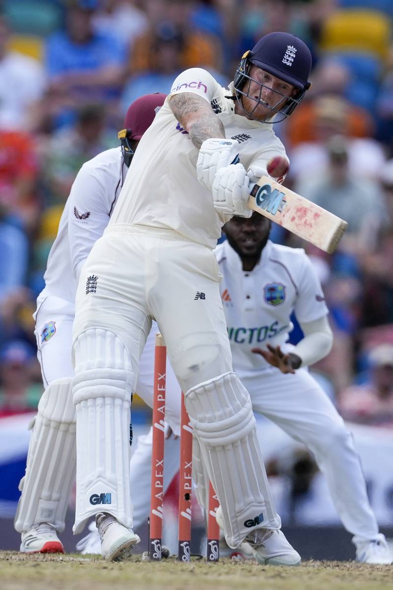 England's Ben Stokes hits a six during his knock of 120 off 128 balls. AP