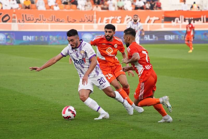 Al Ain’s Italian midfielder Matias Palacios during the 1-1 draw against Ajman in the opening night of the Adnoc Pro League at the Rashid bin Saeed Stadium on Friday, September 2, 2022. Photo: PLC